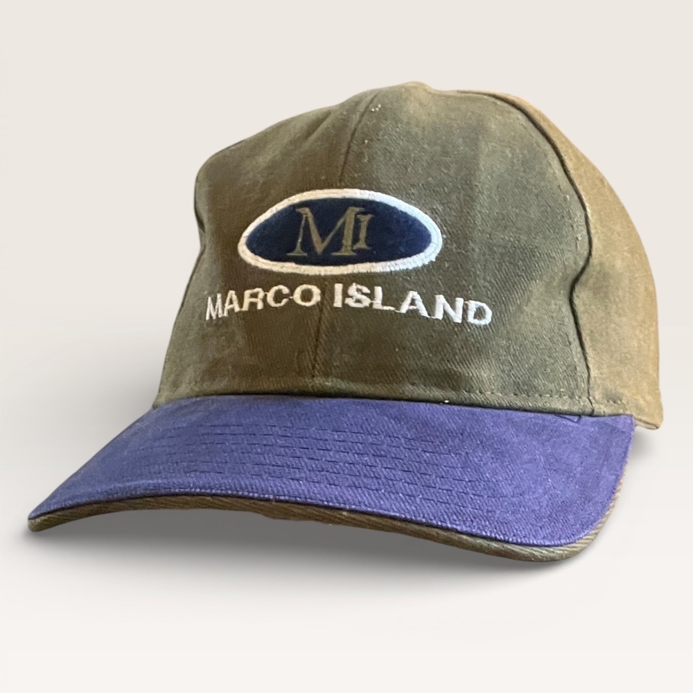 VTG‎ Marco Island Dad Cap J Hats OS Green Blue Florida Souvenir Canvas Strapback